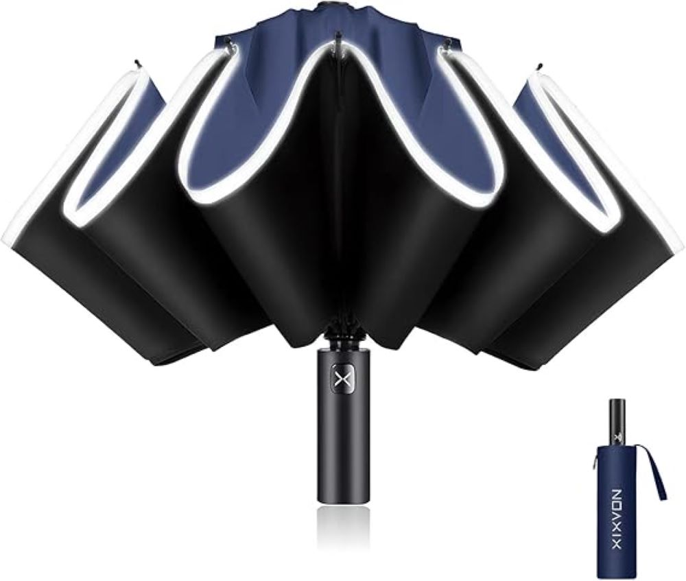 Paraguas reversible y banda reflectante XIXVON de Amazon