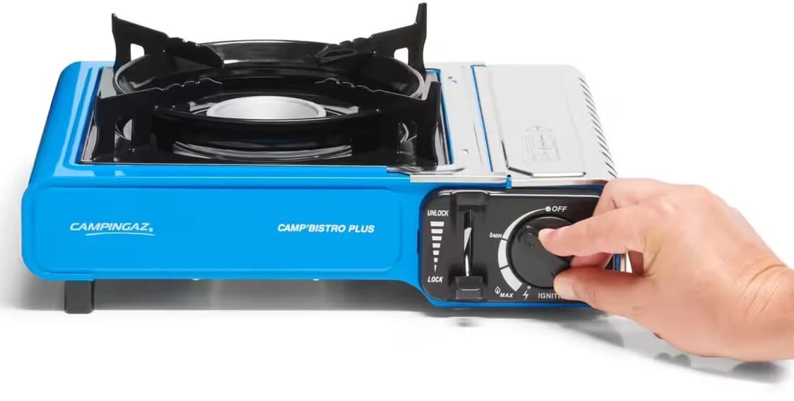 El hornillo de gas con 2200 W y un fogón Campingaz Bistro Plus de Decathlon