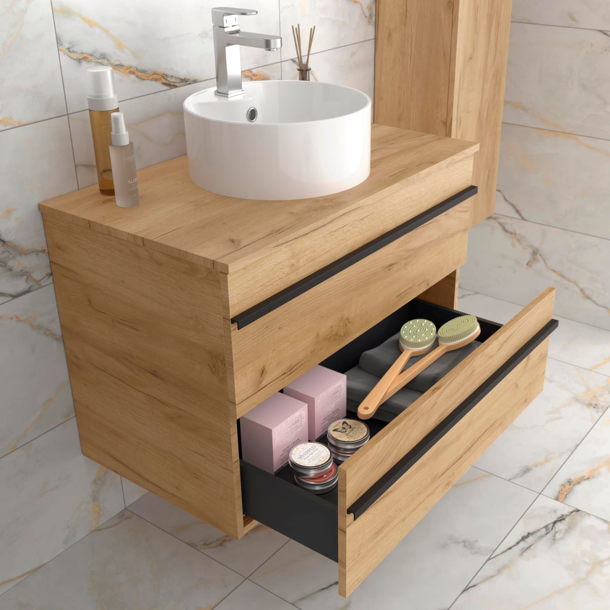 Mueble de baño con lavabo de madera de efecto roble BORN de Leroy Merlin