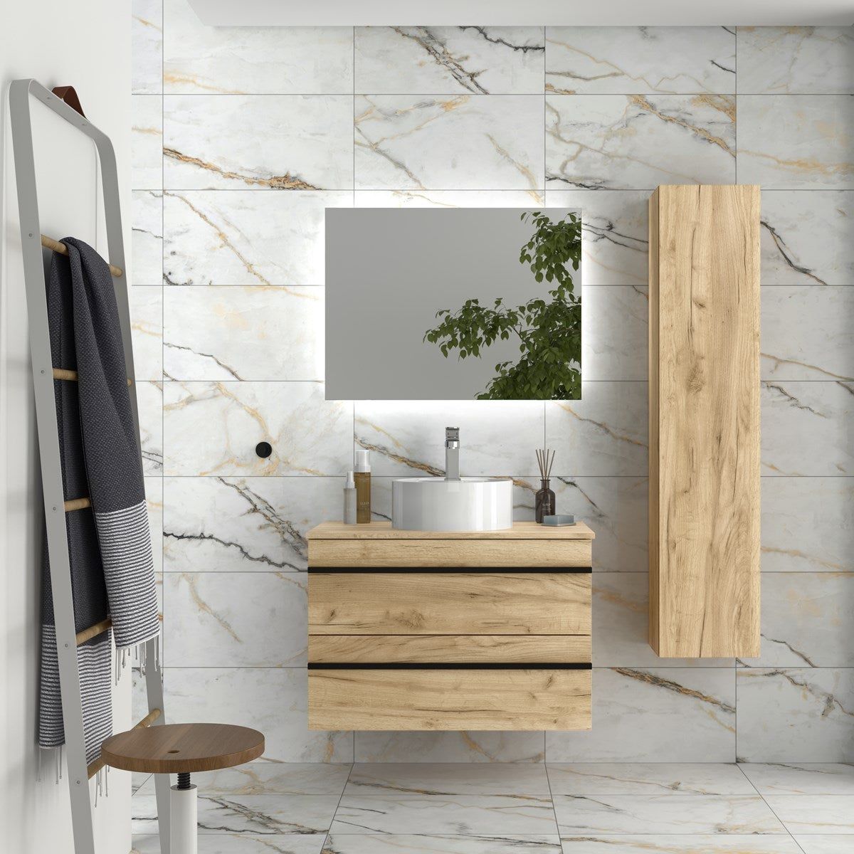 Mueble de baño con lavabo de madera de efecto roble BORN de Leroy Merlin