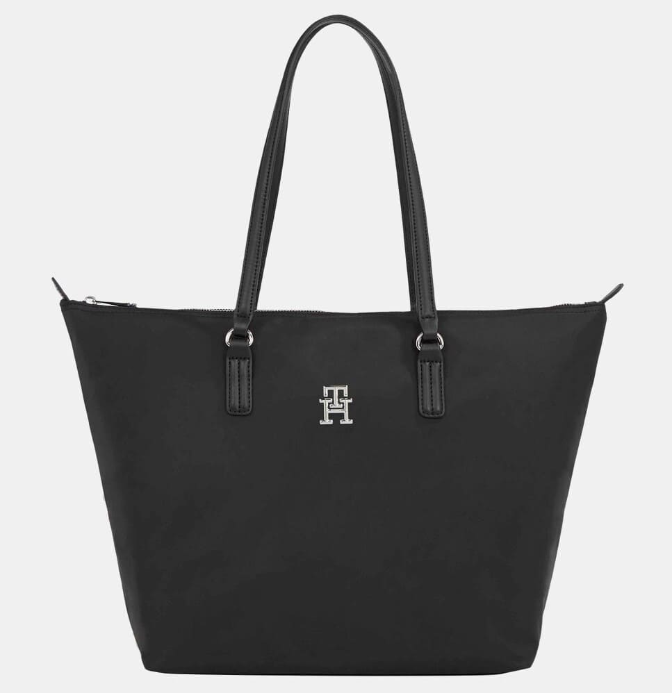 Tommy Hilfiger Tote de tejido reciclado en negro con logo TH y cremallera