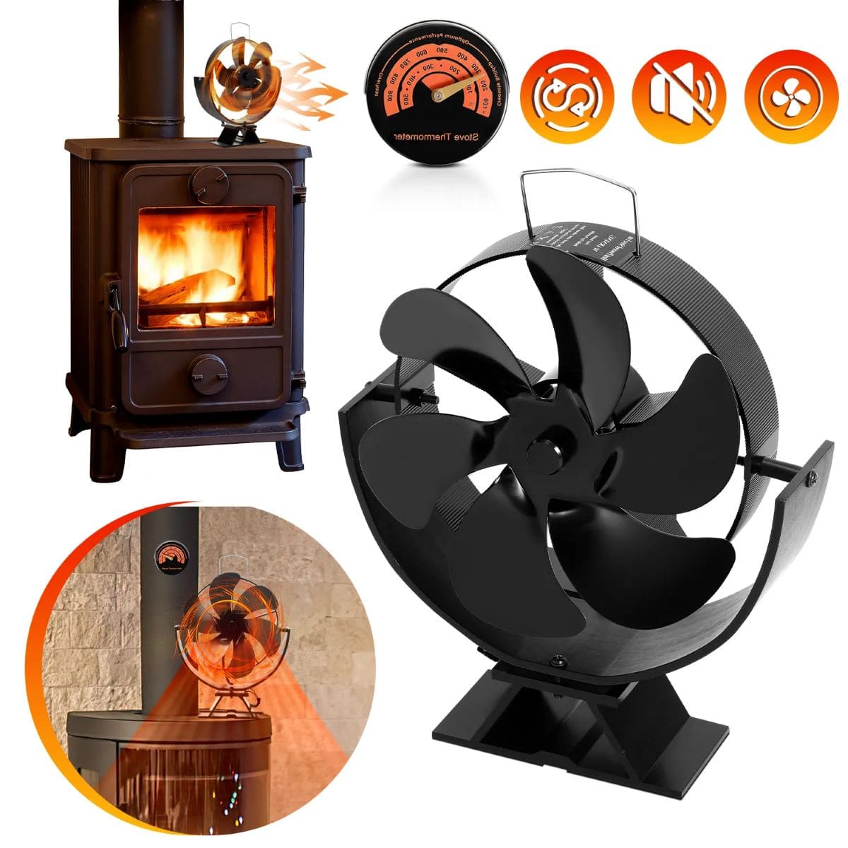 Ventilador de estufa de 6 aspas LWOALND