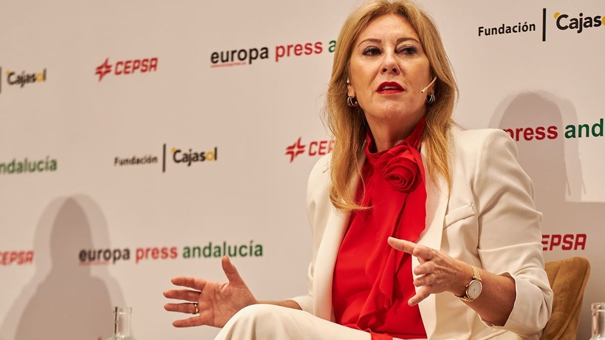 Carolina España, durante su intervención en el desayuno organizado por Europa Press y Cajasol