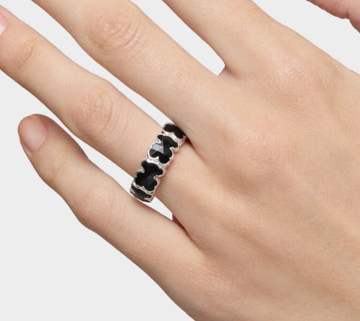 Anillo mediano de plata y osos en ónix Icon Color de TOUS