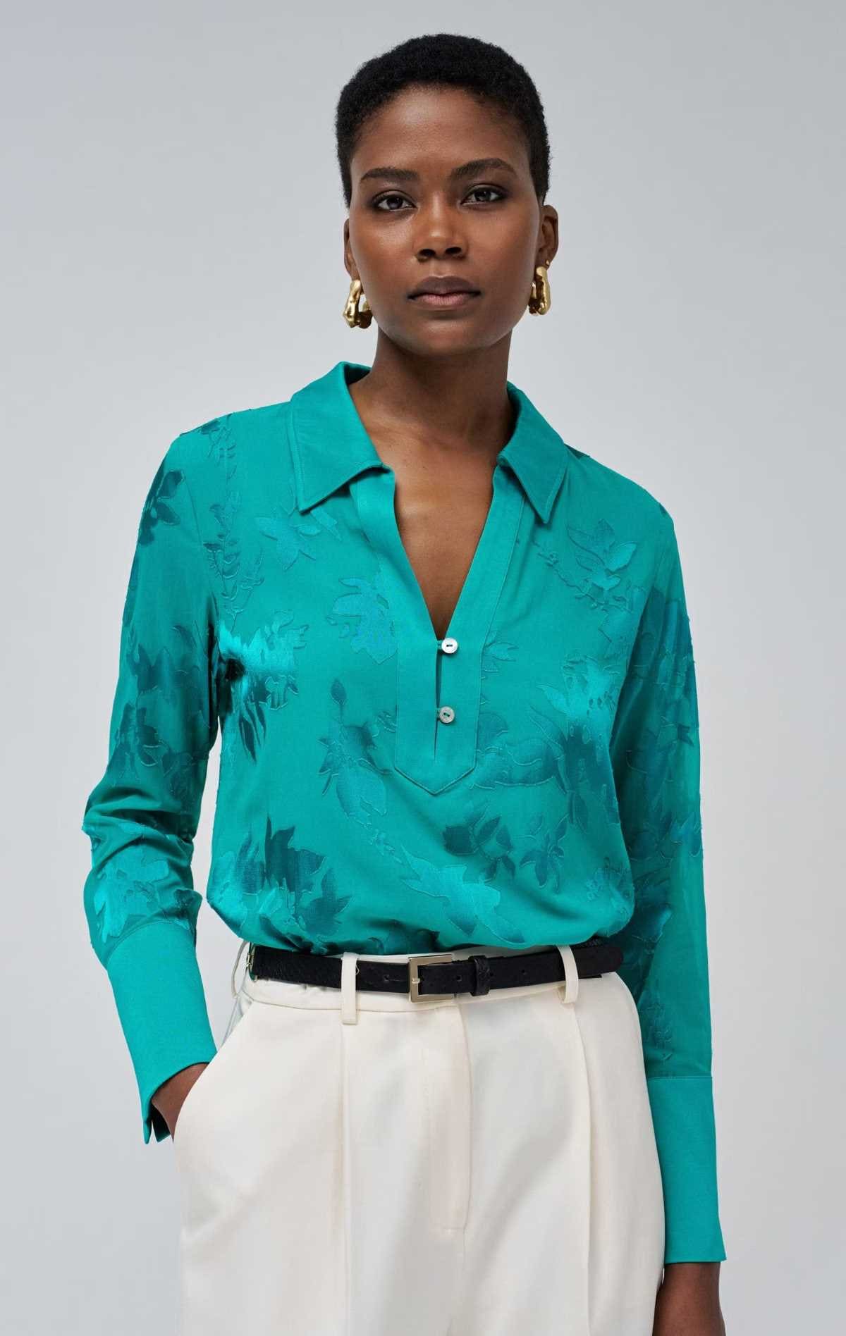 Salsa Jeans Blusa de mujer con textura devoré y manga larga