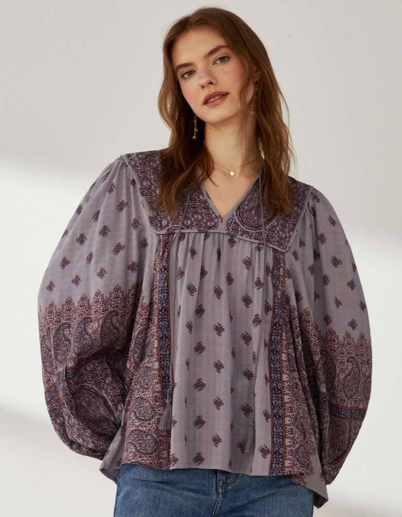 Southern Cotton Blusa con maxi manga larga