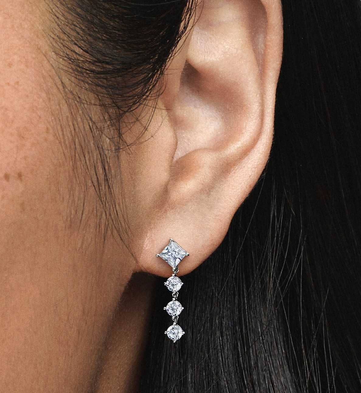 Pendientes Colgantes Círculo y Cuadrado Brillantes de Pandora