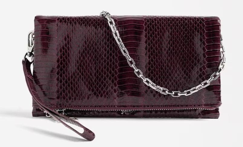 Bolso de fiesta convertible a bandolera brillante con cierre de cremallera