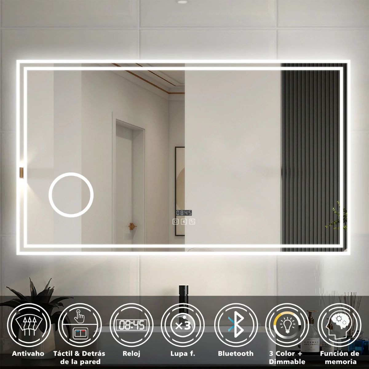 Espejo de baño con luz LED Dimmable de Leroy Merlin