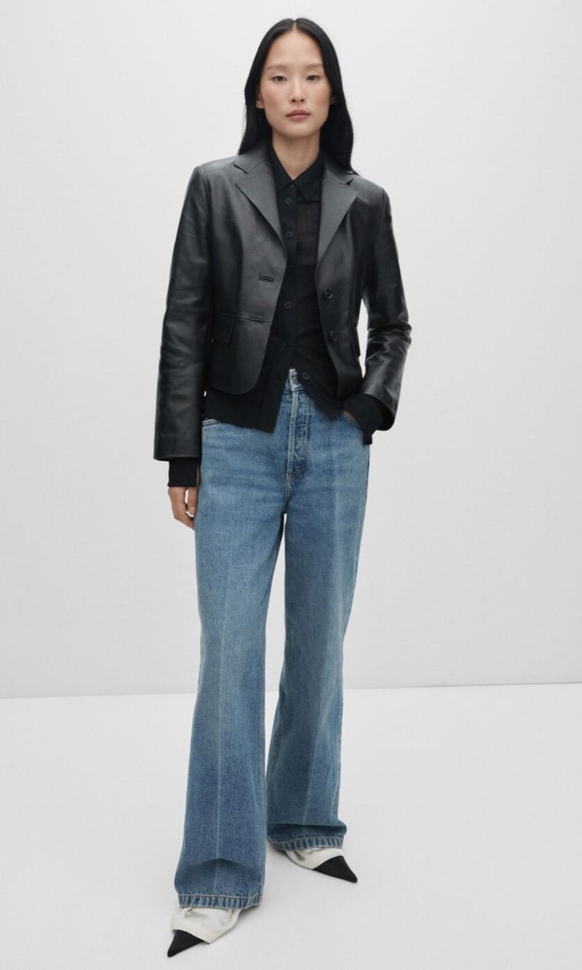 Blazer 100 piel crop de Mango