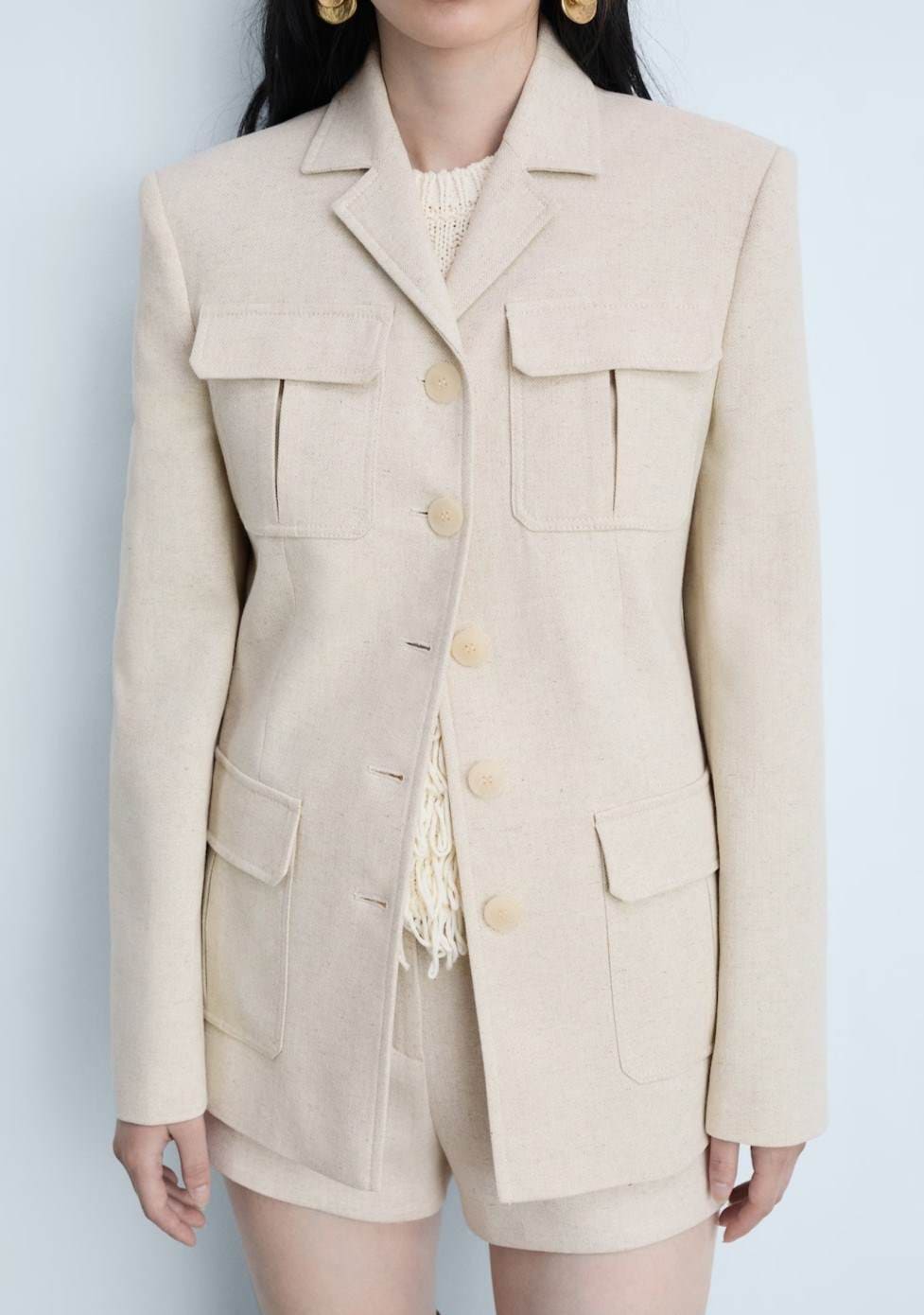 Blazer algodón lino bolsillos de Mango