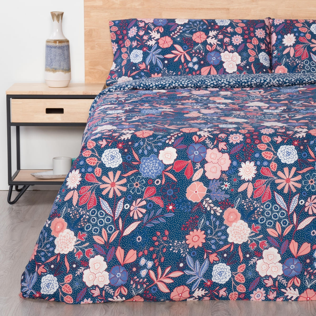 La funda nórdica con tres piezas de algodón TEX HOME BIO Lili azul de Carrefour