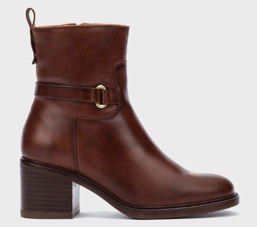 Botines de piel con cremallera y tacón bloque