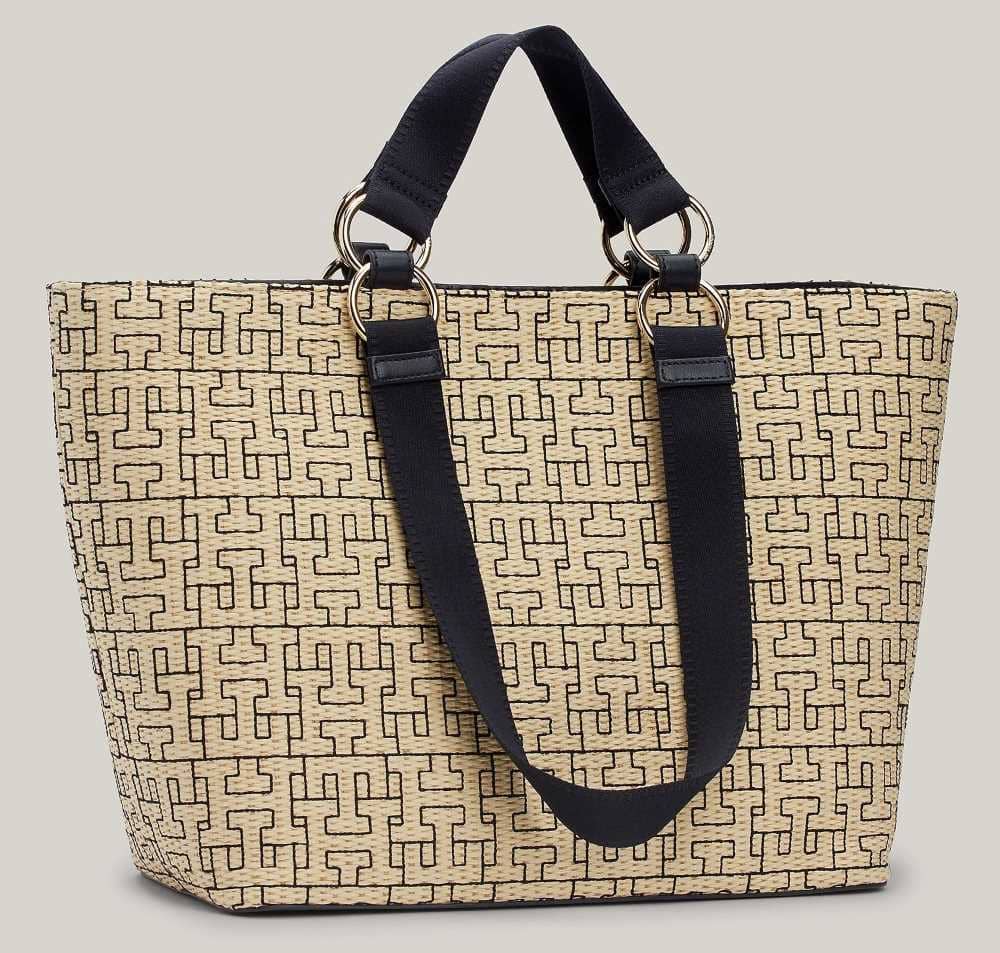 Bolso tote City pequeño de paja con monograma de Tommy Hilfiger