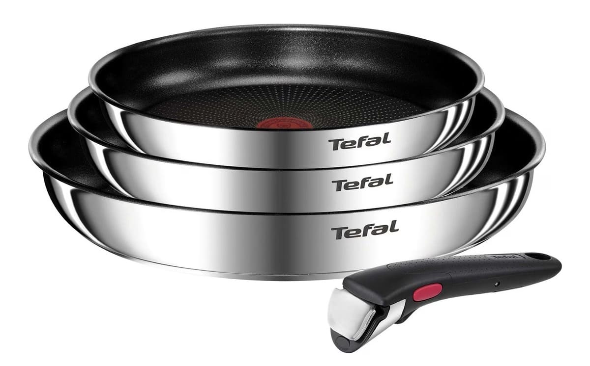 El set de tres sartenes de acero inoxidable + mango extraíble Ingenio de Tefal en El Corte Inglés