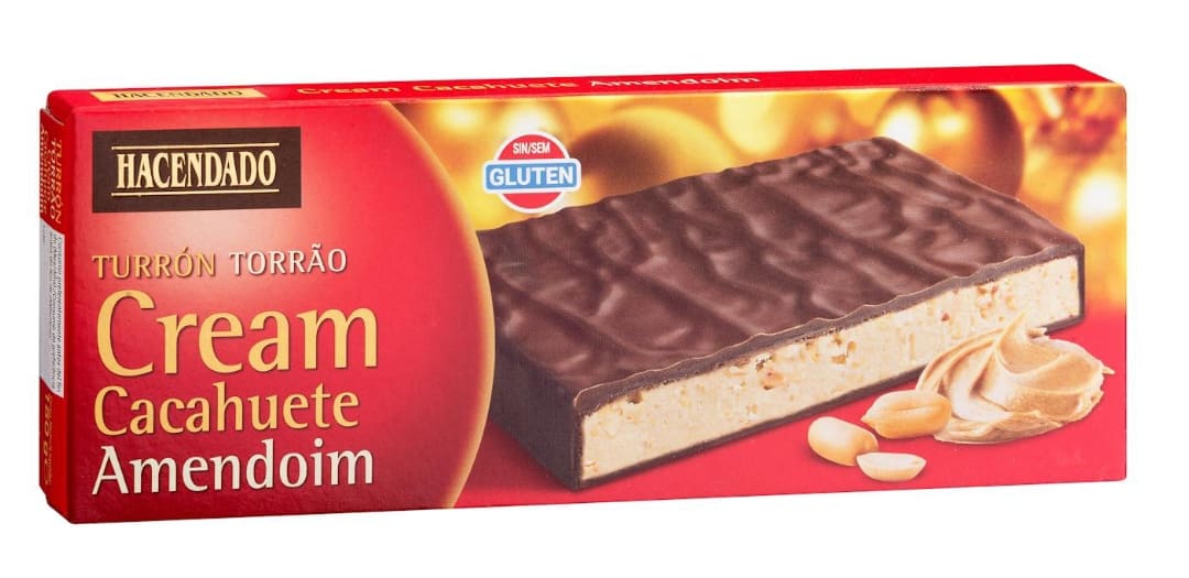 Turrón de chocolate con leche Cream cacahuete Hacendado con caramelo troceado