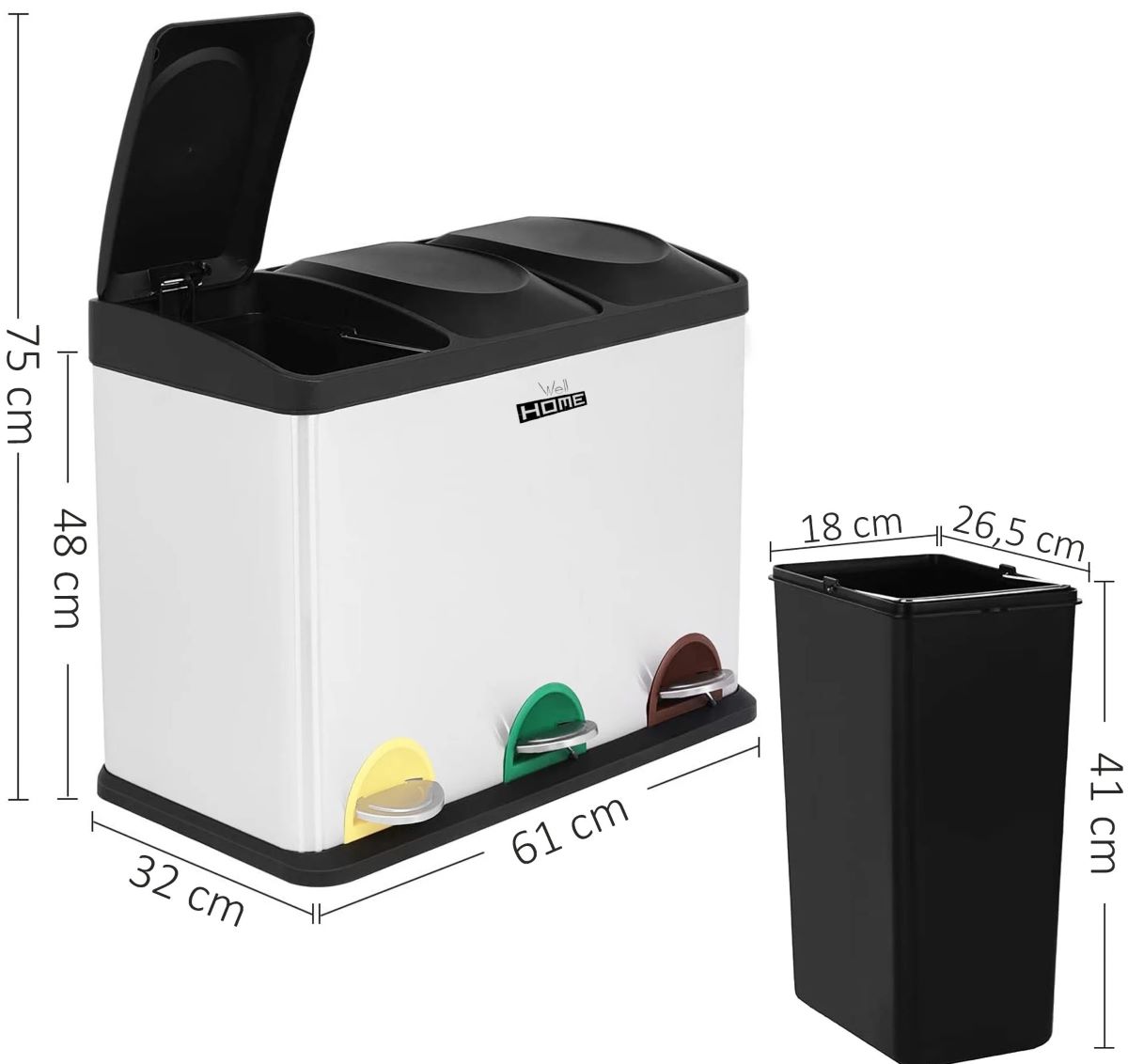 Cubo de reciclaje de 45 L con 3 compartimentos WELLHOME de Leroy Merlin