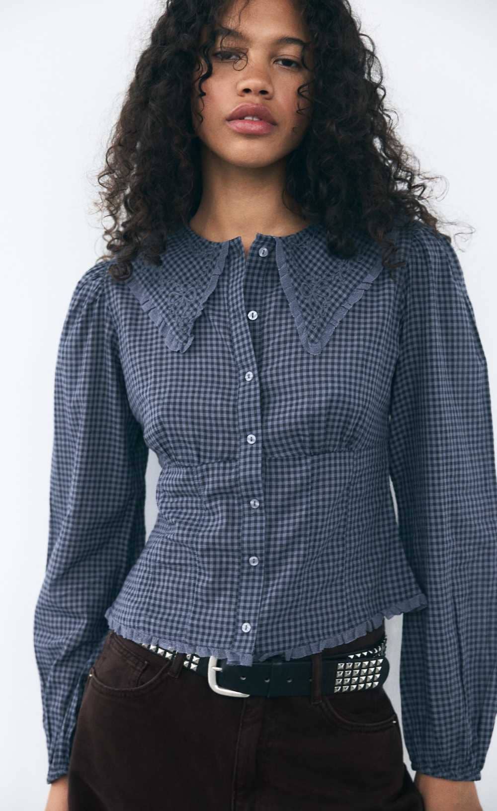 Camisa cuello bobo cuadros vichy de Zara