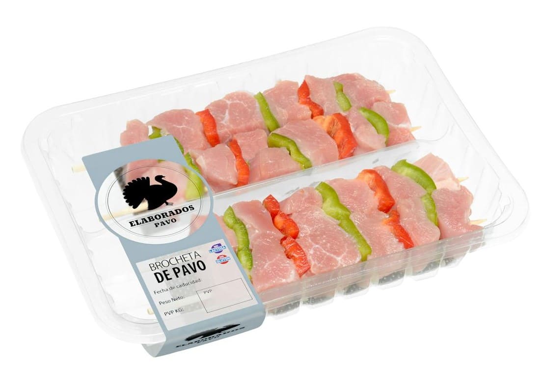 Brochetas de pavo, pimiento verde y rojo con varilla