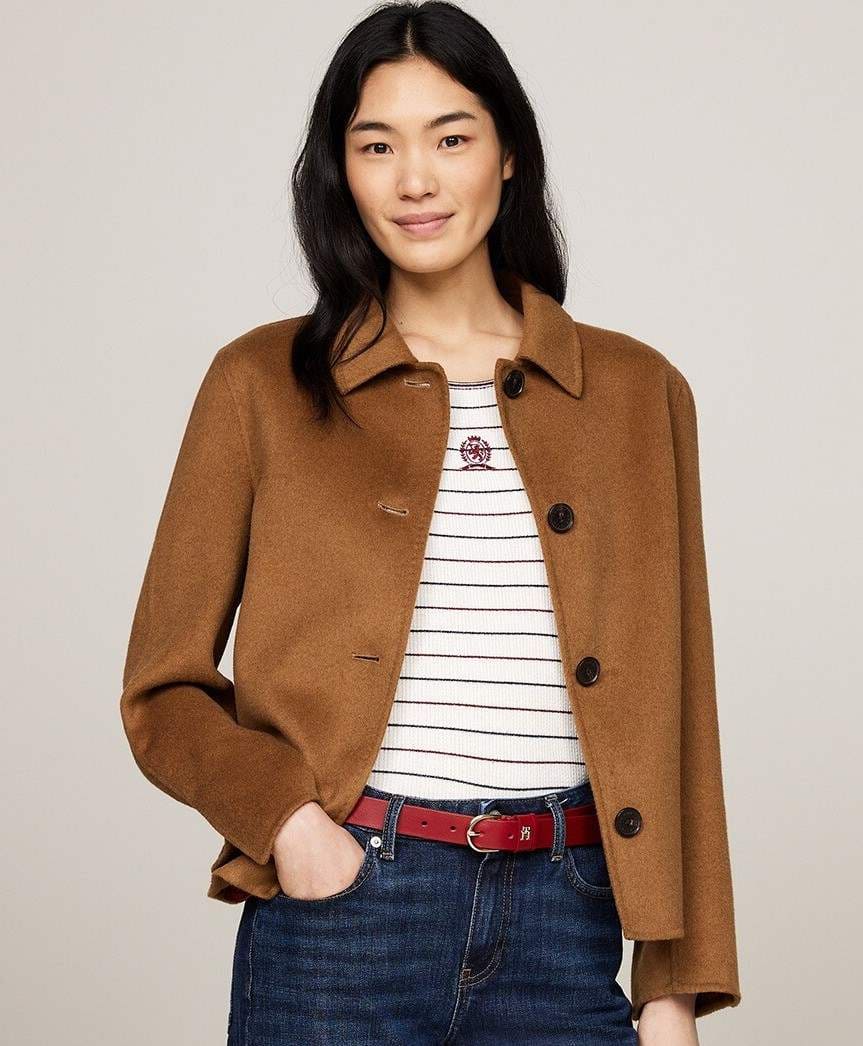 Tommy Hilfiger Abrigo de mujer corto con cierre de botones