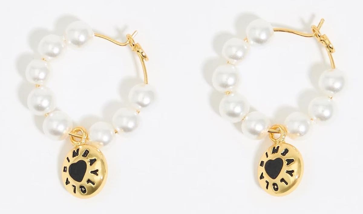 Bimba y Lola Pendientes aro perlas y logo Candy negro