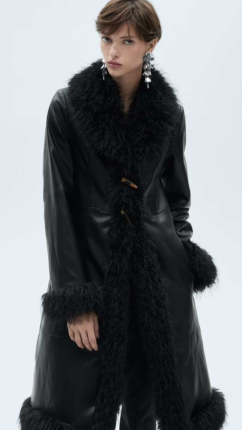 Abrigo doble faz efecto piel de Mango