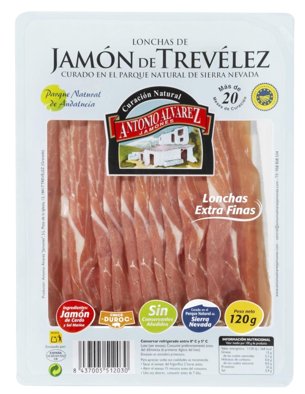 Jamón de Trevélez en lonchas extra finas Antonio Álvarez