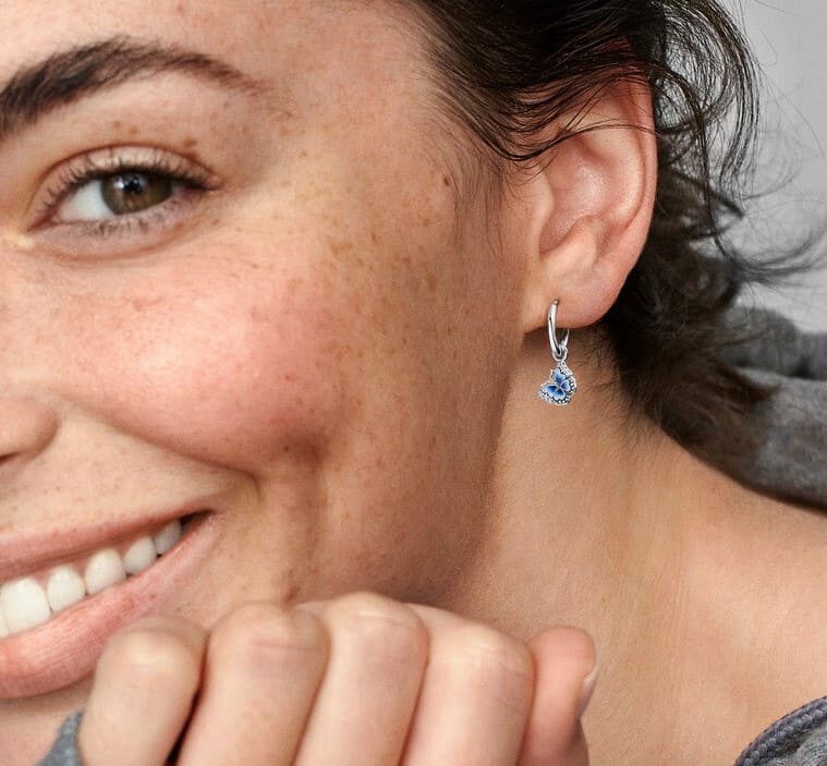 PANDORA Pendientes de Aro Mariposa Azul