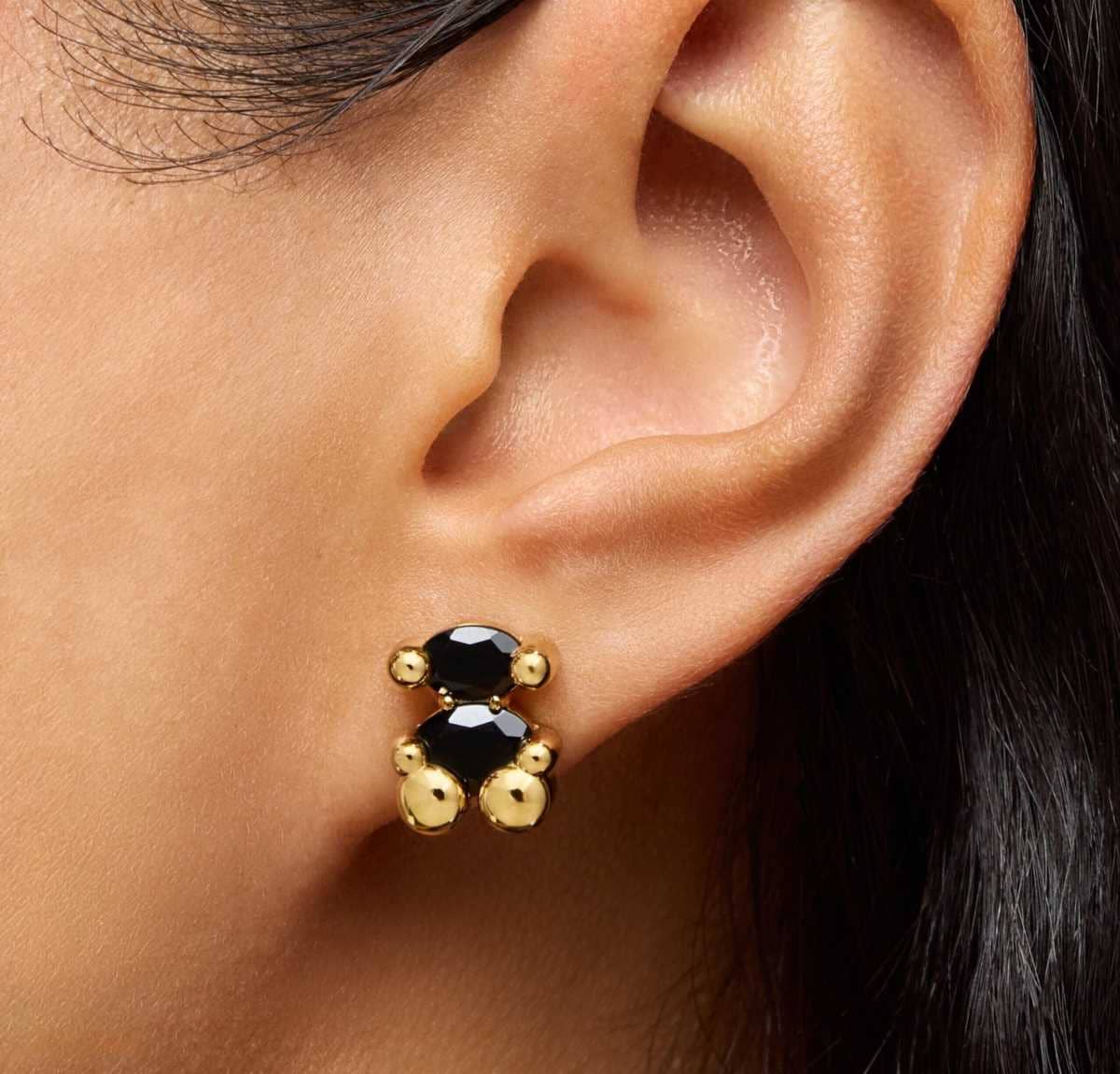 Pendientes motivo oso con baño de oro 18 kt sobre plata y ónix 14 mm Color Bear de TOUS