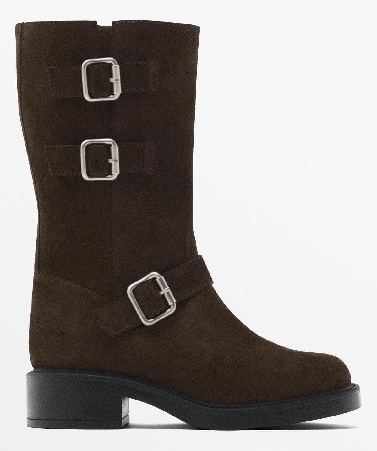 El botín biker de serraje en color marrón de Massimo Dutti