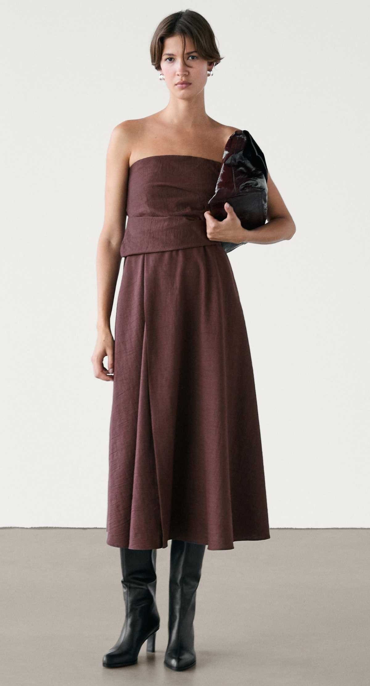 Vestido midi detalle pliegues de Massimo Dutti