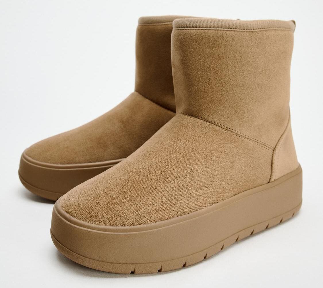 El botín con plataforma de efecto piel marrón de Zara