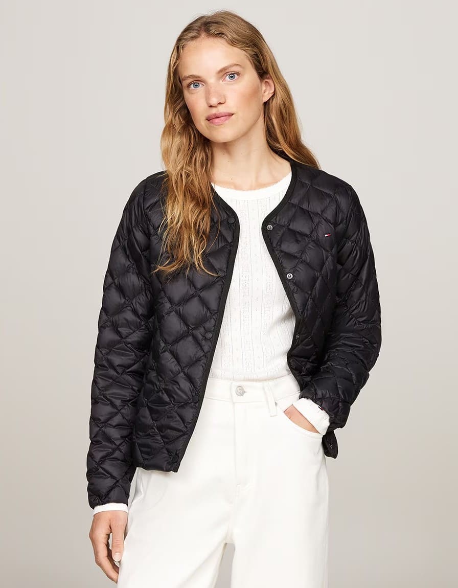 Tommy Hilfiger Abrigo de mujer acolchado y con cierre de botones