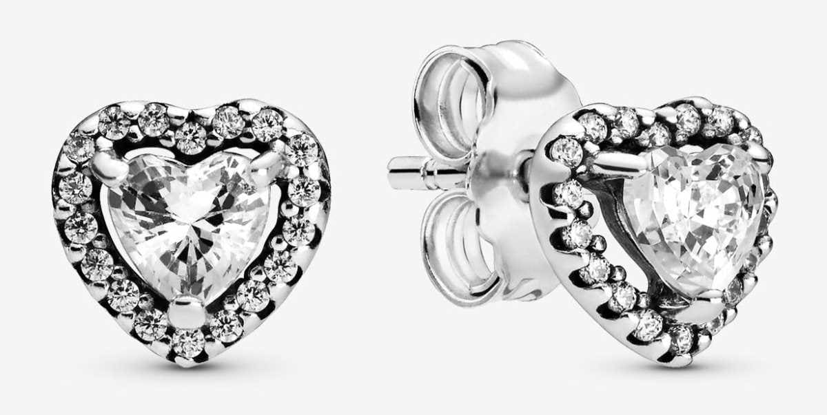Pendientes de botón Corazón Elevado Brillante de Pandora