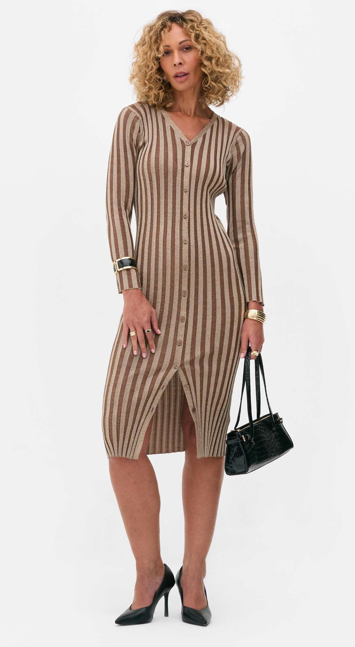 Vestido brillante de canalé con botones de Rita Ora de Primark