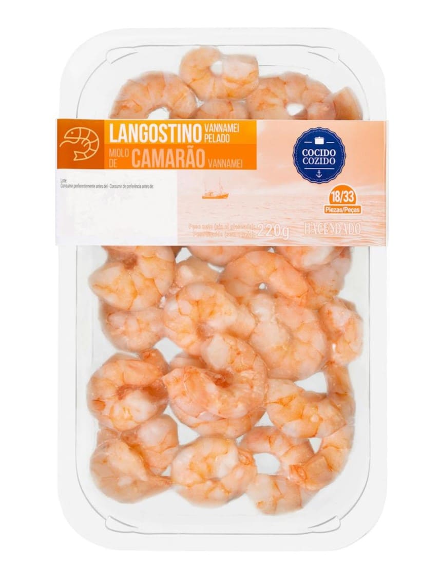 Langostino cocido y pelado Hacendado ultracongelado