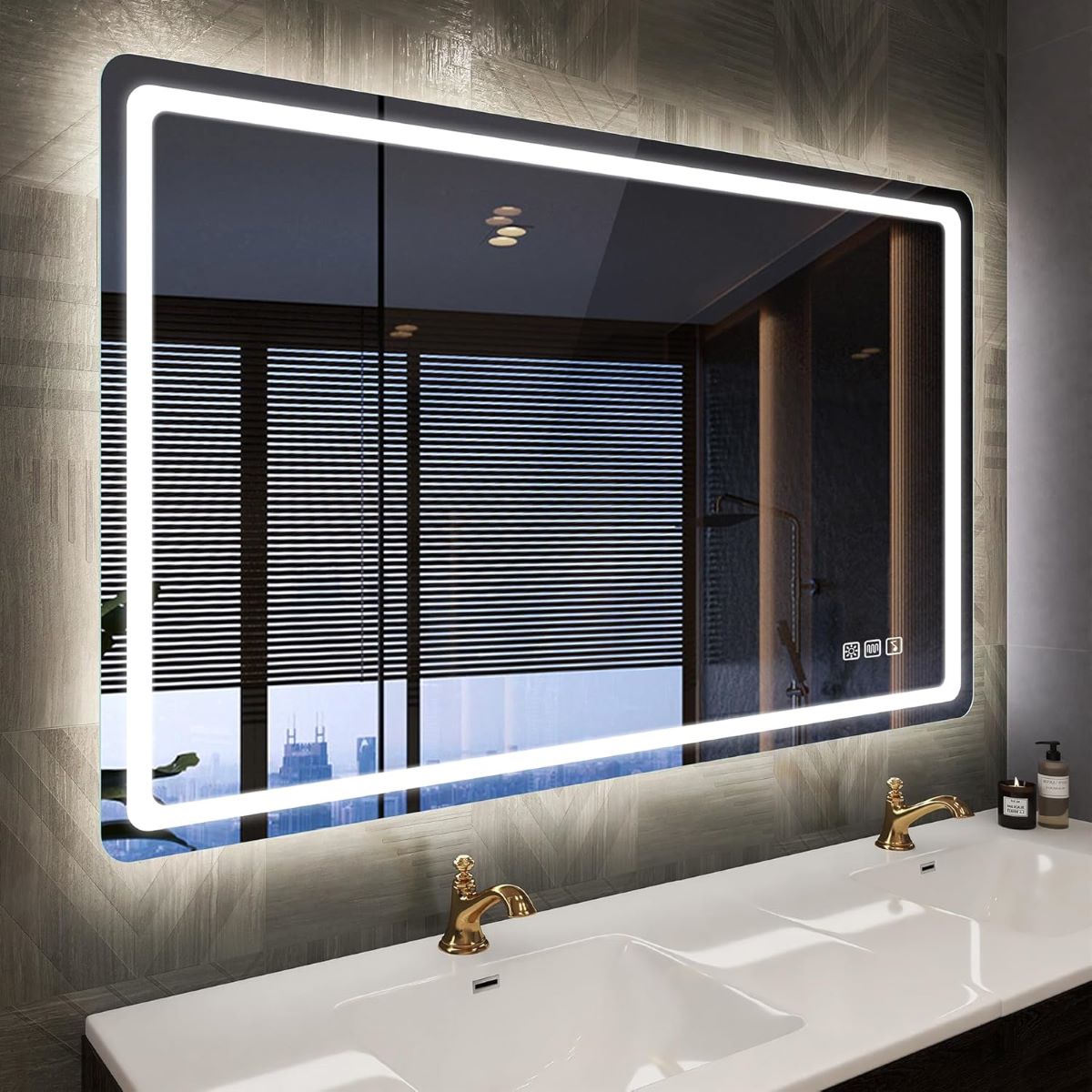 Espejo de baño con luz LED, antivaho y altavoces Bluetooth STARLEAD de Amazon