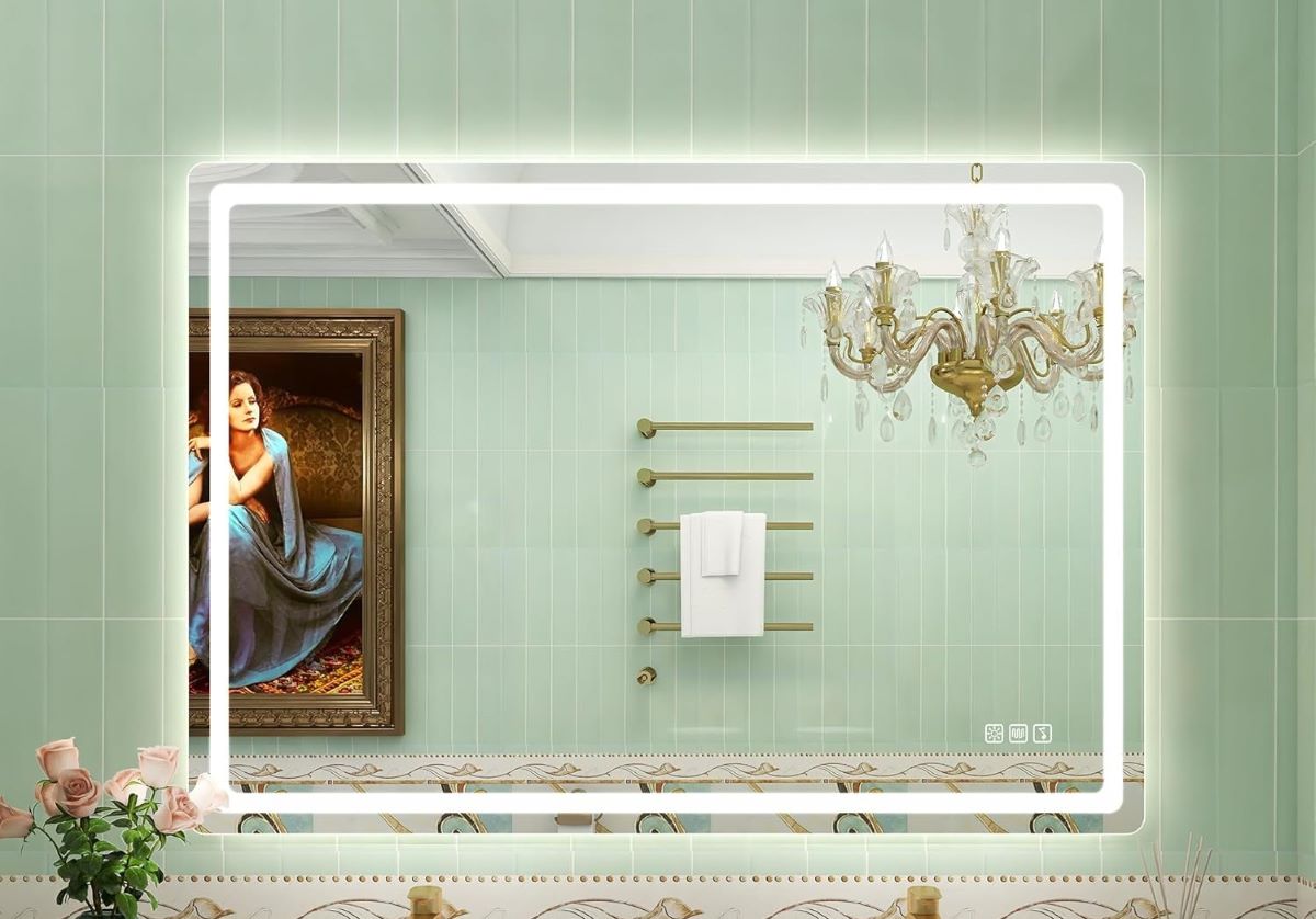 Espejo de baño con luz LED, antivaho y altavoces Bluetooth STARLEAD de Amazon