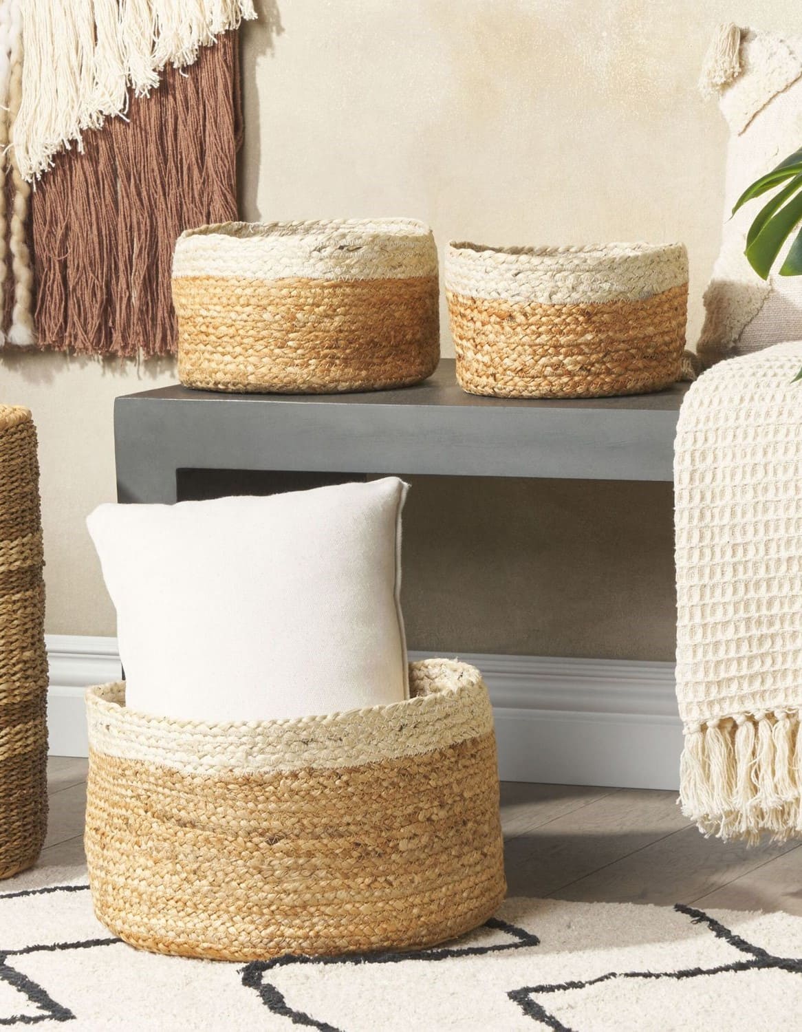 Set de 3 cestas de yute natural Boho Tajori