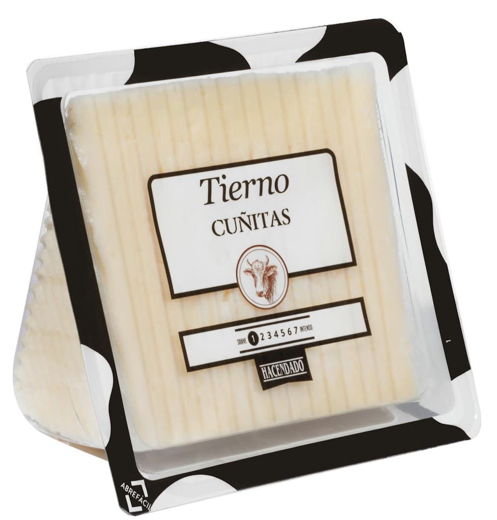 Queso tierno de vaca Hacendado cortado en cuñitas