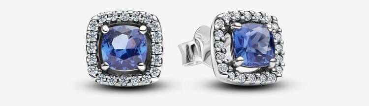 Los pendientes de botón Halo Azul Cuadrado Brillante de Pandora
