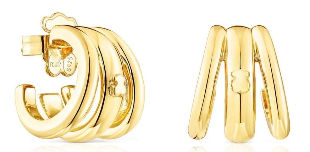 Los pendientes triples de aro con baño de oro de 18 kt sobre plata Tous Fellow