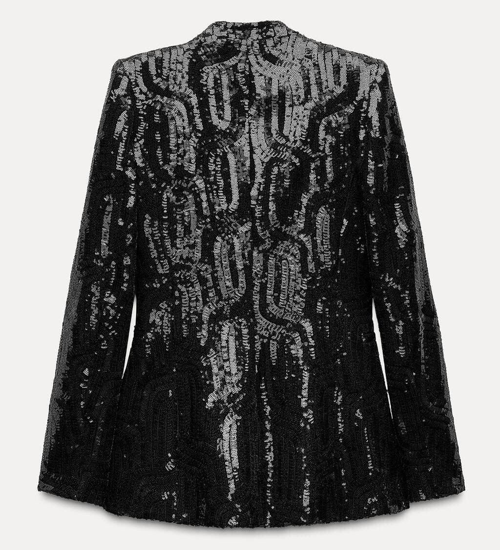 La nueva chaqueta tipo blazer sin solapa con lentejuelas de Zara