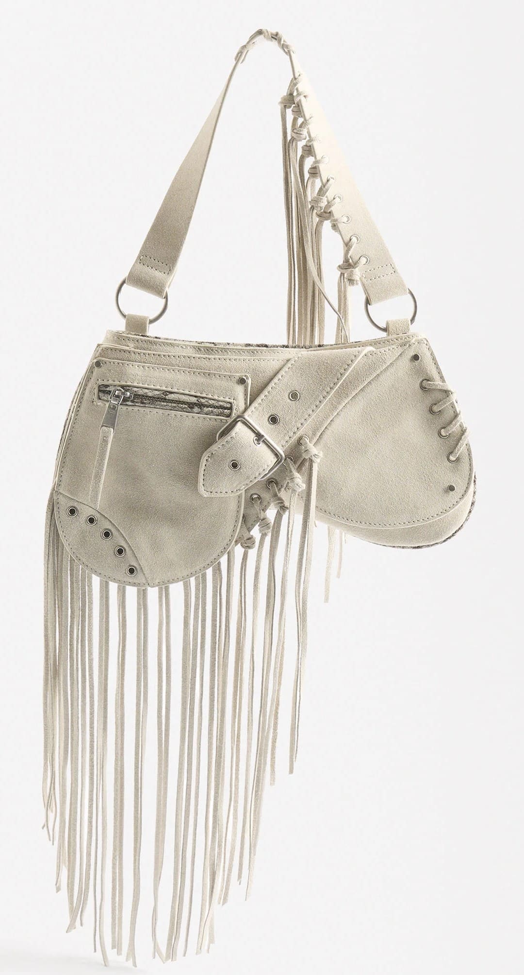 Bolso de hombro de piel con flecos Parfois