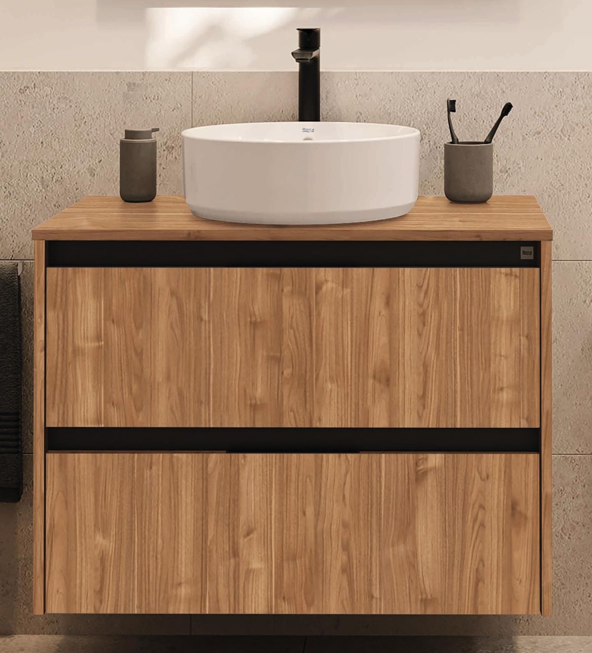 Mueble de baño con lavabo Alpine Roca de madera de 'nogal' de Leroy Merlin