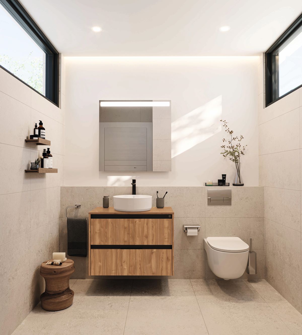 Mueble de baño con lavabo Alpine Roca de madera de 'nogal' de Leroy Merlin