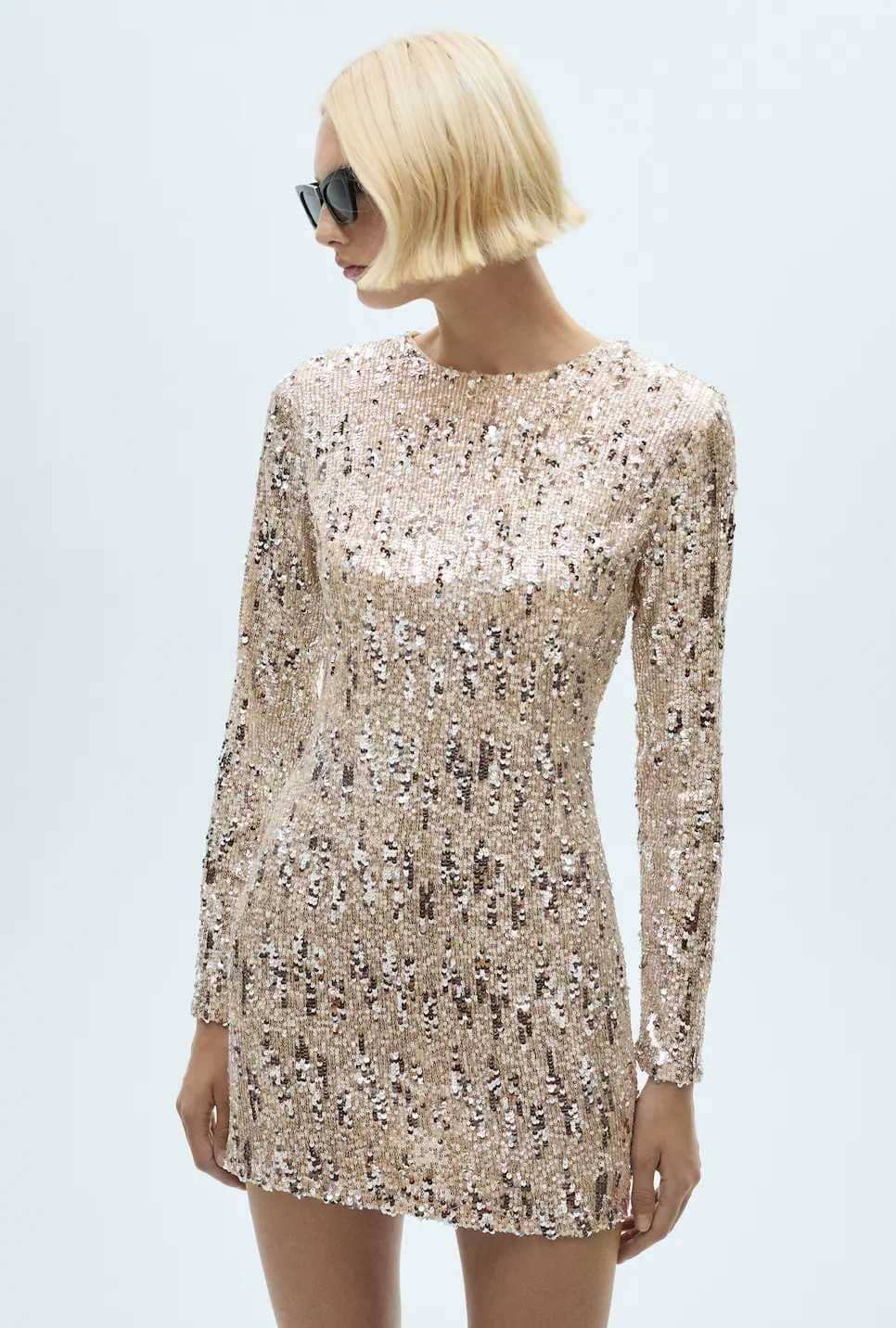 Vestido lentejuelas hombreras de Mango