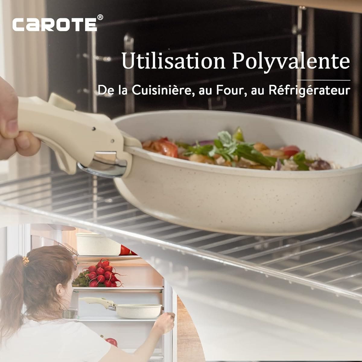 El juego de sartenes antiadherentes con mango extraíble CAROTE de Amazon