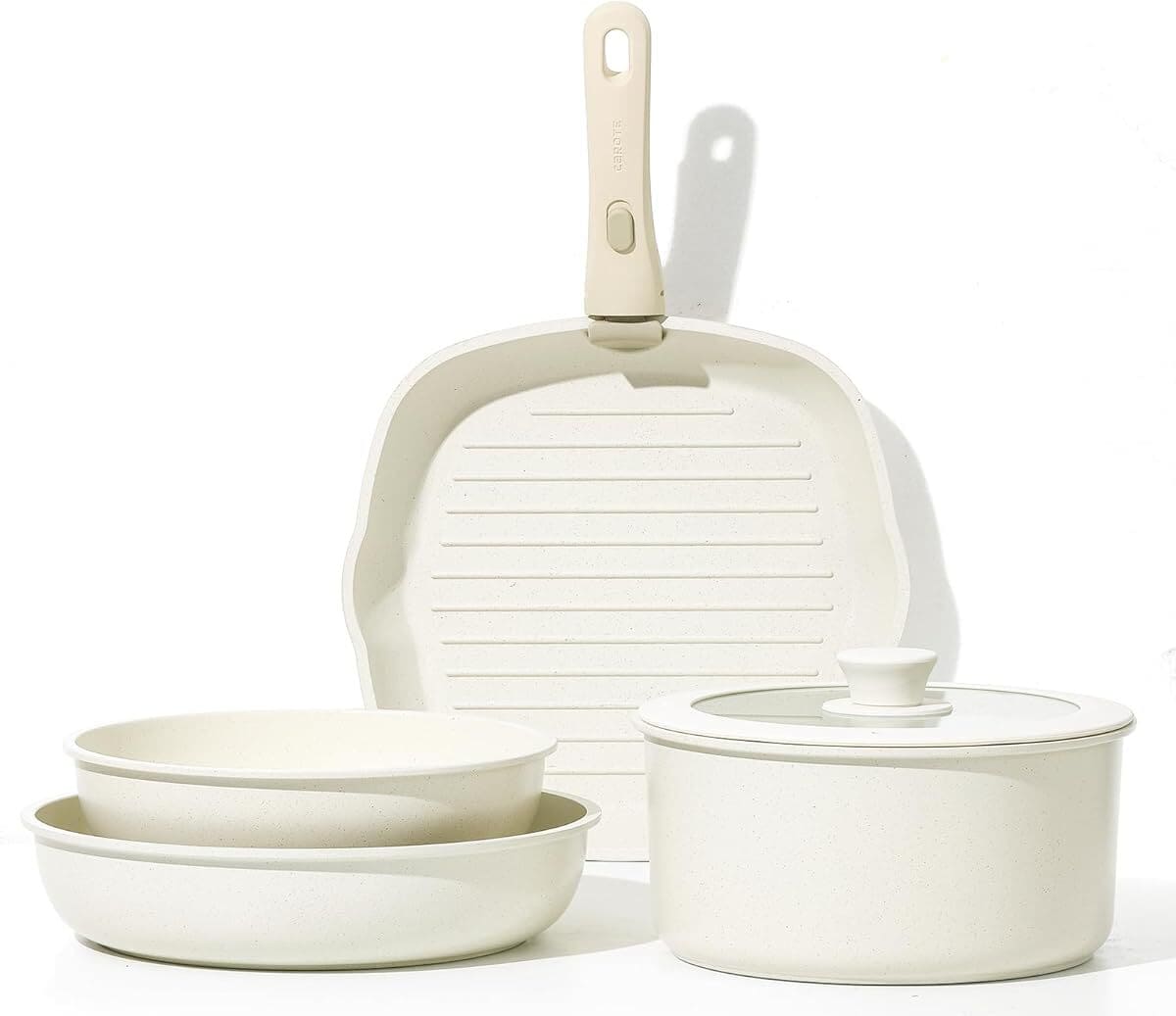 El juego de sartenes antiadherentes con mango extraíble CAROTE de Amazon