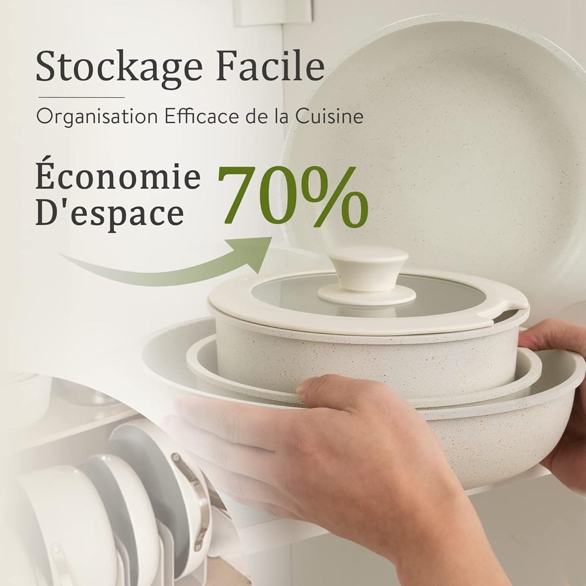 El juego de sartenes antiadherentes con mango extraíble CAROTE de Amazon